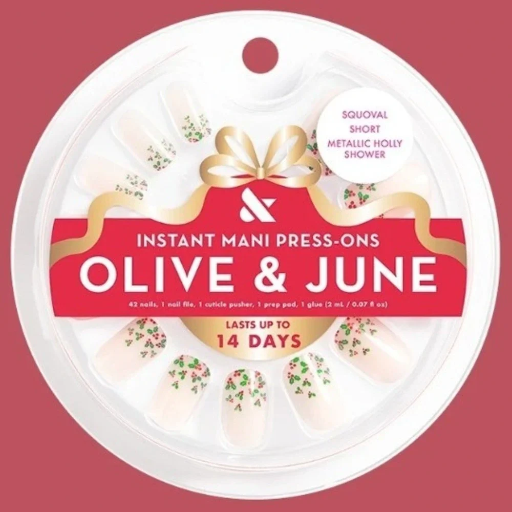 Olive & June Metallic Holly Shower Press-On Nails Short Squoval Instant Mani 42c